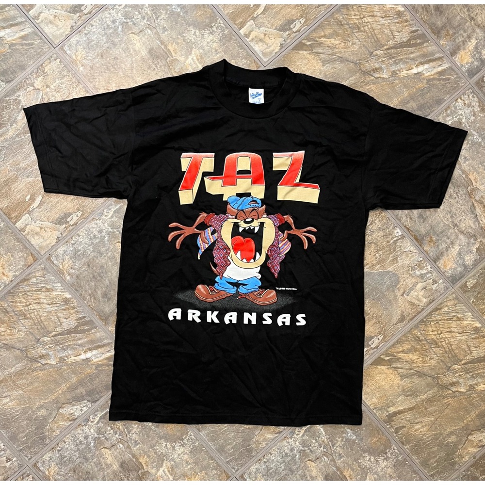 Velva Sheen T-Shirt Men Large Black Excellent Vintage 1995 Taz Arkansas Graphic